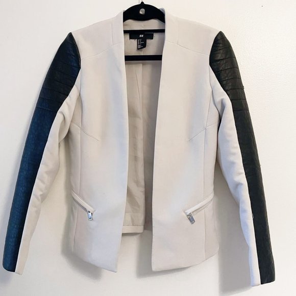 Cream and Black Leather Blazer - Picture 1 of 2